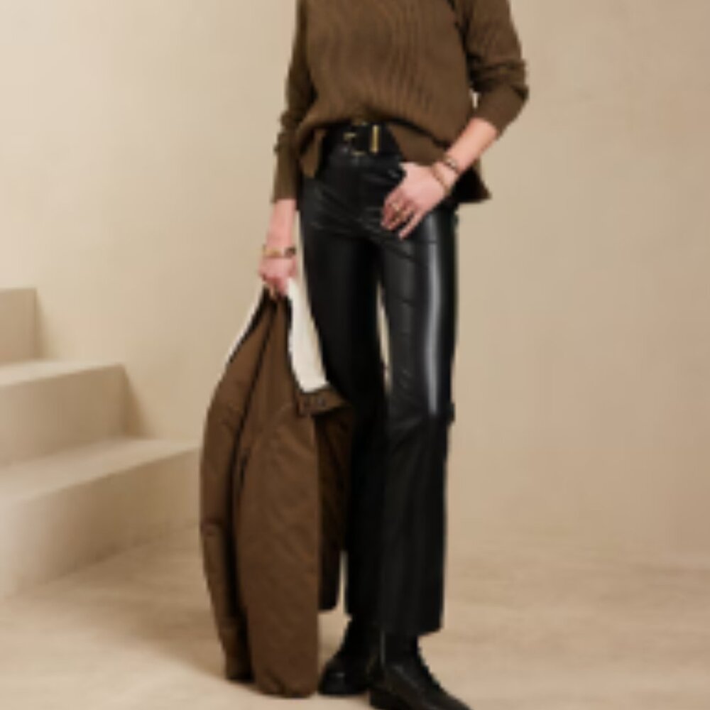 NWT Banana Republic Factory Vegan Leather Crop-Boot Pant, black, size 29/8